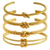 Stainless Steel 18K Gold Plating Knotted C- Shaped Open Double-layer Bracelet