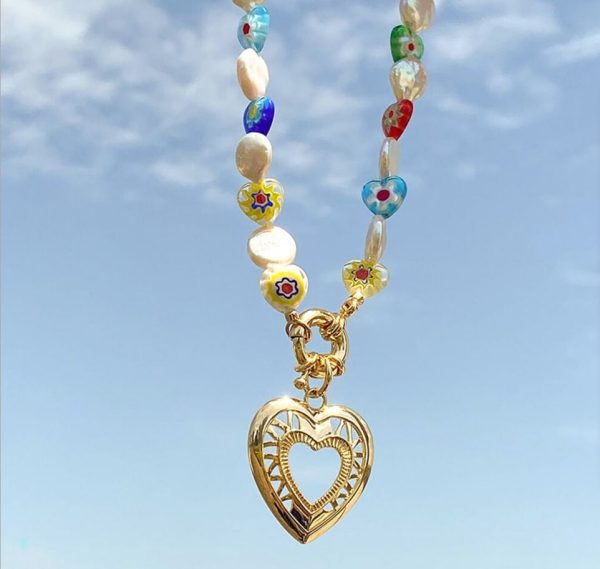 Natural Freshwater Pearl Heart Necklace Women's Bohemian Style