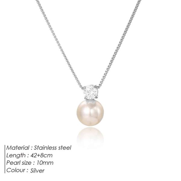 St Delan Simple Pearl Zircon Necklace Women's Stainless Steel