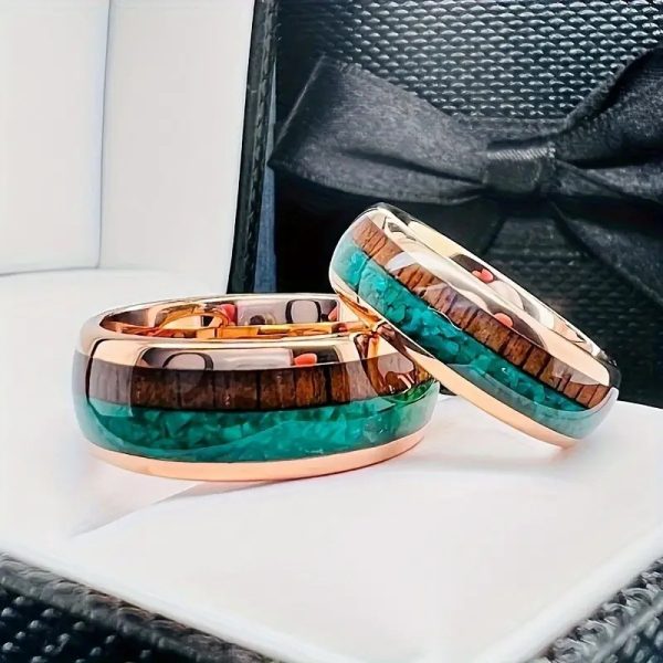 Stainless Steel Ring Surface Epoxy Inlaid Peacock