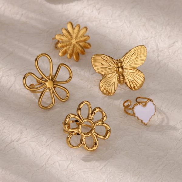 Stainless Steel Exquisite Hollow Flower Series Ring Personality