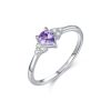 S925 Sterling Silver Light Luxury Rhinestone Purple Crystal Drop-shaped Ring