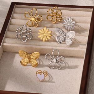 Stainless Steel Exquisite Hollow Flower Series Ring Personality