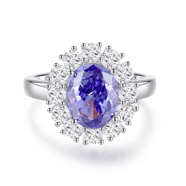 High Carbon Diamond Ice Flower Cut Color Zircon 925 Sterling Silver Ring