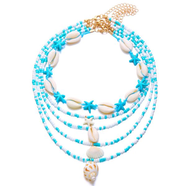 New Multi-layer Women's Fashion All-match Summer Starfish Shell Conch Bead Necklace 5-piece Set