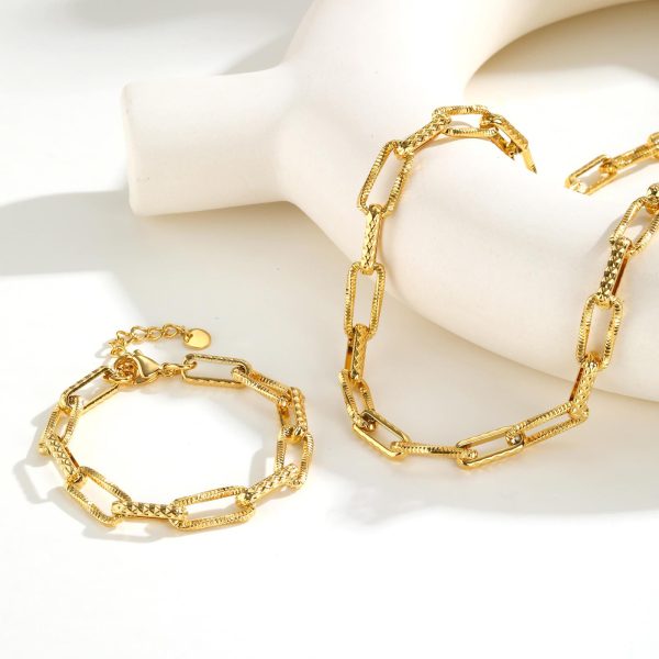 Stainless Steel Embossed Rectangular Bracelet Necklace Gold