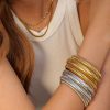 Women's Exaggerated Vertical Stripe Ring Elastic Titanium Steel Bracelet