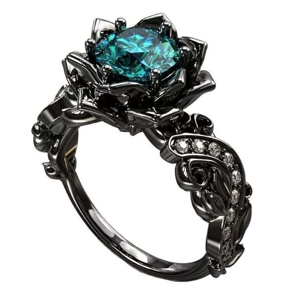 Gun Black Rose Colorful Crystals Zircon Niche Personalized Punk Simple Ring