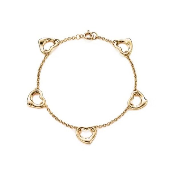 Sterling Silver S925 Love Glossy Five Love Heart Bracelet Hollow Out