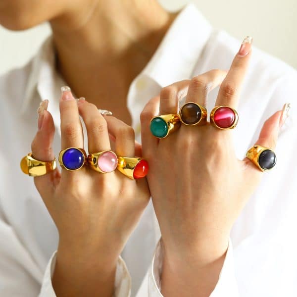 Ins Minority Simple Hip Hop Opal Ring Titanium Steel 18K Gold Plated