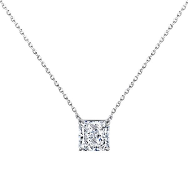 925 Silver Luxury Enclosure 4 Karat Ledean Square White Diamond Clavicle Necklace