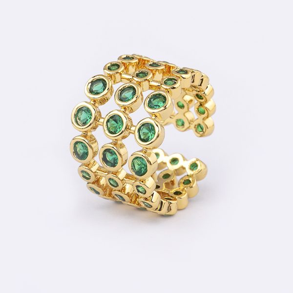Copper Plating 18K Real Gold Three-layer Exaggerated Green Full Zircon Wide Version