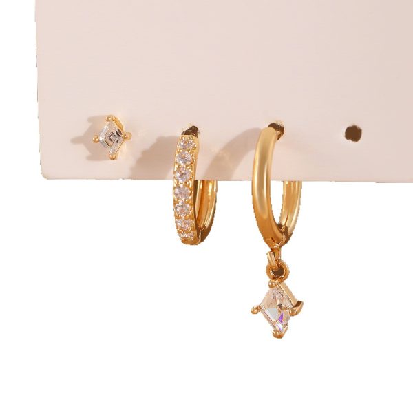 High Sense Inlaid Zircon Fashion Diamond Pendant Ear Ring Ear Clip Ear Studs Ladies Three-piece Set