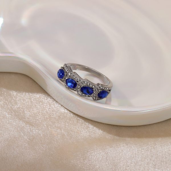 Lein Blue New Style Zircon Ring European And American Elegant