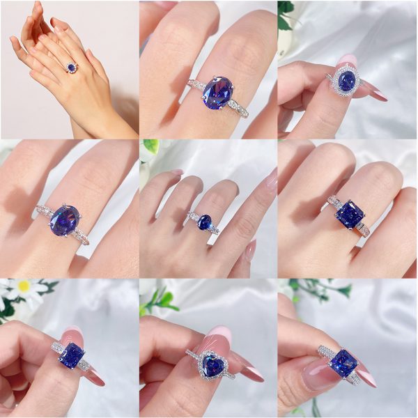 High Carbon Diamond Ice Flower Cut Color Zircon 925 Sterling Silver Ring