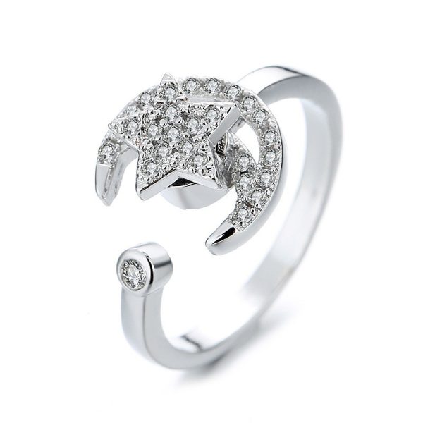 Micro-inlaid Free Rotating Zircon Star Moon Anti-anxiety Ring