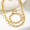 Stainless Steel Embossed Rectangular Bracelet Necklace Gold