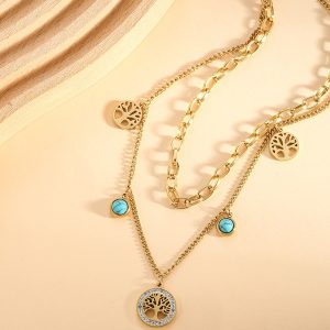 Turquoise Elegant Multi-layer Chain Fashion Stainless Steel Necklace