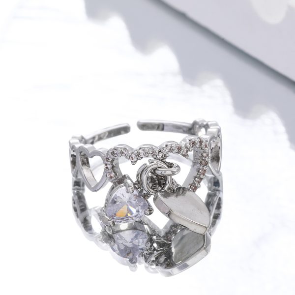 Exquisite Refined Grace Design Love Heart-shaped Diamond Shiny Open Ring