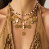 Metal Coin Pendant Tassel Bead Necklace