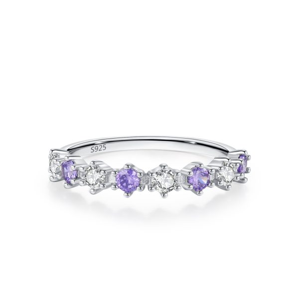 Light Luxury S925 Sterling Silver New Style Elegant Taro Purple Diamond-studded Ring