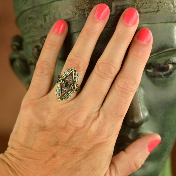 Dragonfly Wide Face Gemstone Women's Vintage Jewelry Ring