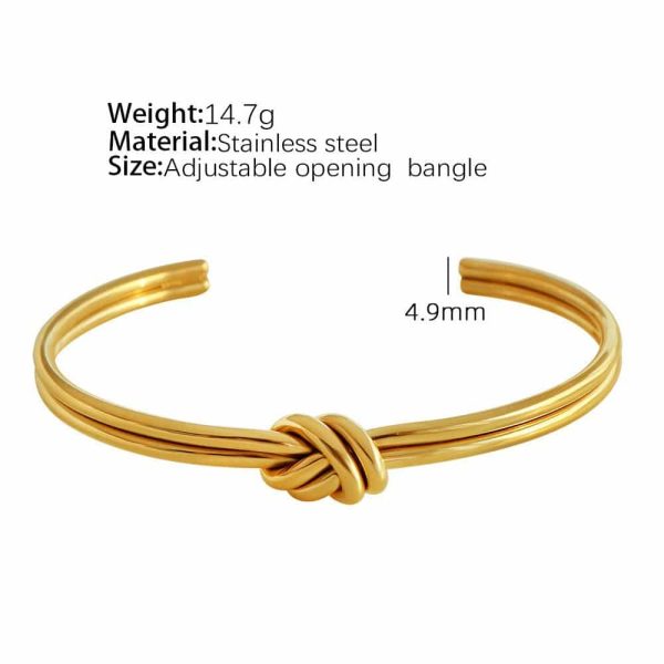 Stainless Steel 18K Gold Plating Knotted C- Shaped Open Double-layer Bracelet