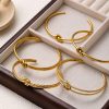 Stainless Steel 18K Gold Plating Knotted C- Shaped Open Double-layer Bracelet
