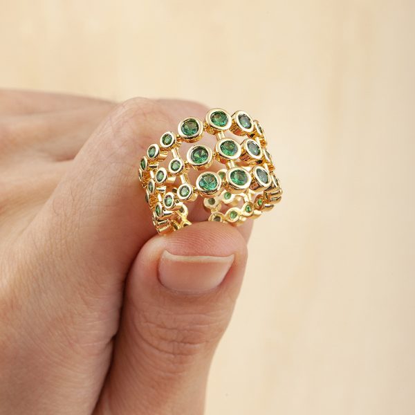 Copper Plating 18K Real Gold Three-layer Exaggerated Green Full Zircon Wide Version