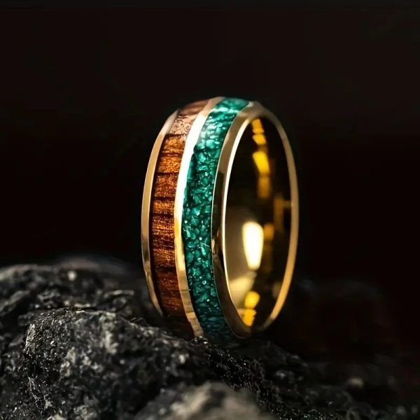 Stainless Steel Ring Surface Epoxy Inlaid Peacock
