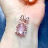 Natural  Crystal Rose Quartz Pendant 925 Silver