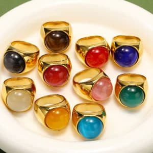 Ins Minority Simple Hip Hop Opal Ring Titanium Steel 18K Gold Plated