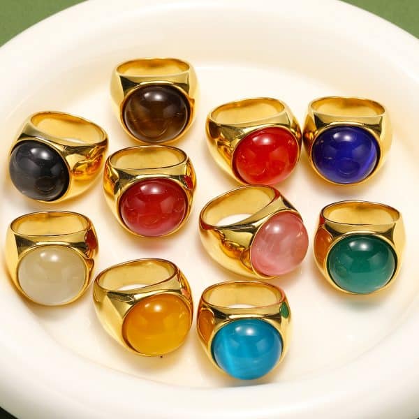 Ins Minority Simple Hip Hop Opal Ring Titanium Steel 18K Gold Plated