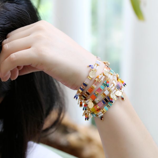 Women's European And American Glass Colored Beaded Bracelet