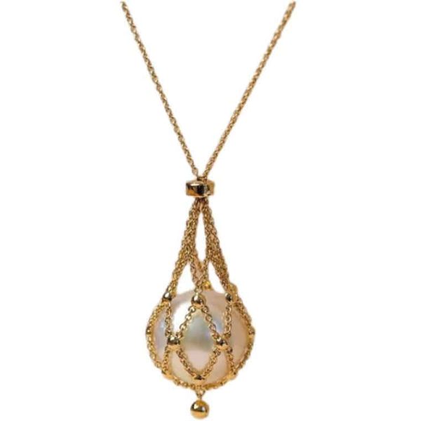 Retro Court Style Net Pocket Gold Plastic Bead Necklace