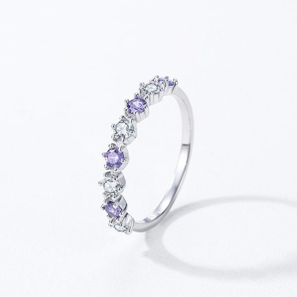 Light Luxury S925 Sterling Silver New Style Elegant Taro Purple Diamond-studded Ring