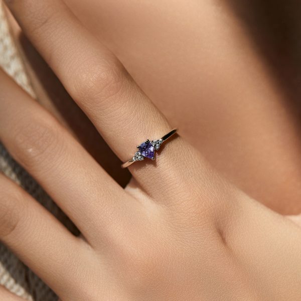 S925 Sterling Silver Light Luxury Rhinestone Purple Crystal Drop-shaped Ring