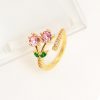 Affordable Luxury Fashion Copper-plated Gold Zircon Leaf Geometric Open Ring For Women