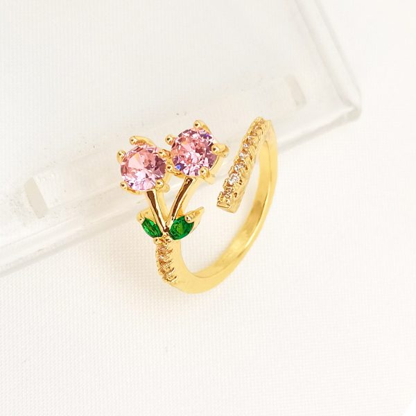 Affordable Luxury Fashion Copper-plated Gold Zircon Leaf Geometric Open Ring For Women