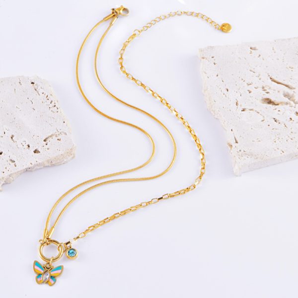 Vacation Style Colorful Epoxy Butterfly Necklace Bracelet Fashion Suit
