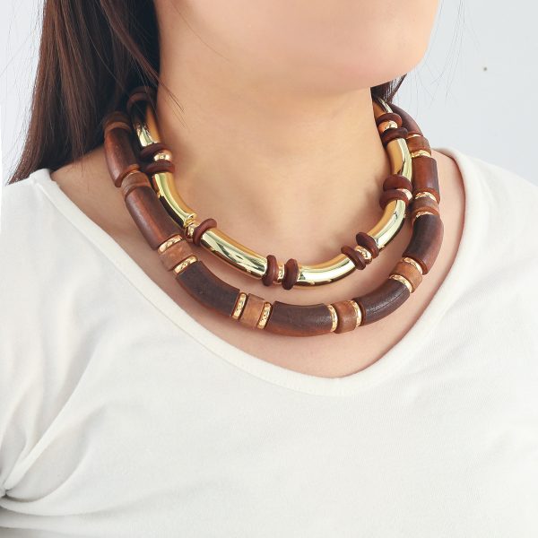 European And American Exaggerated Famous Brand Multi-layer Wooden Necklace, Bracelet Set