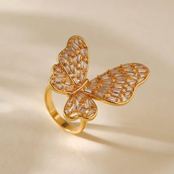 Ring Color Preserving French Opening Design Exaggerated And Personalized Butterfly Elements