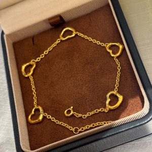 Sterling Silver S925 Love Glossy Five Love Heart Bracelet Hollow Out