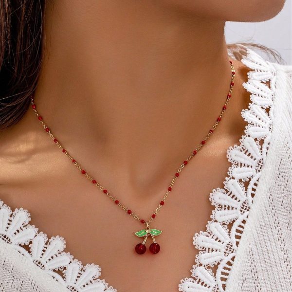 Alloy Red Cherry Necklace Sweet Cute All-match
