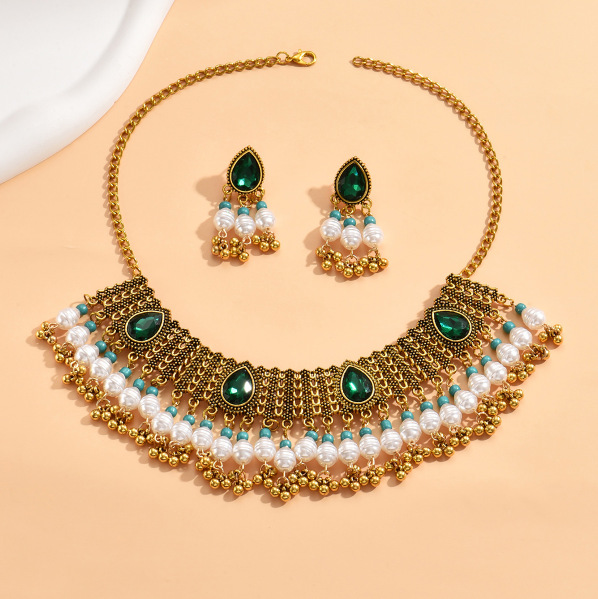 Drop Beads Two-piece Necklace Earrings Combination Suit