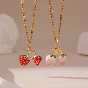 Summer Strawberry Fruit Necklace For Women