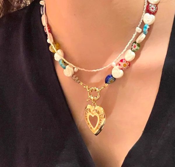 Natural Freshwater Pearl Heart Necklace Women's Bohemian Style