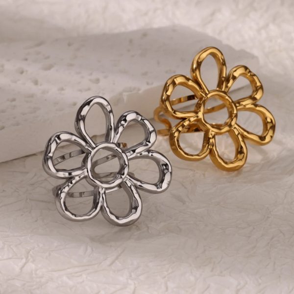 Stainless Steel Exquisite Hollow Flower Series Ring Personality