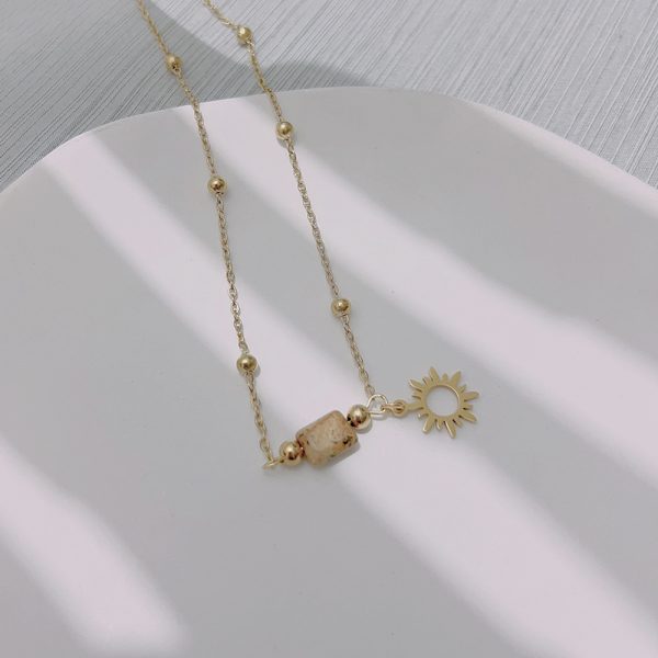 Natural Stone Necklace Women's Titanium Steel No Fading Stainless Steel Clavicle Chain