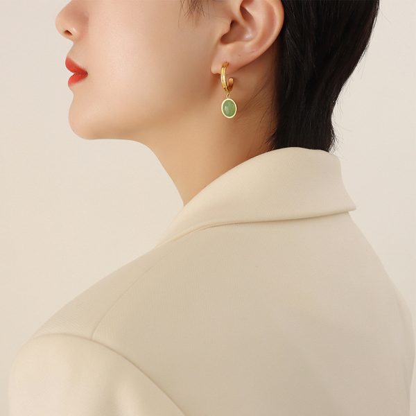 French Natural Green Aventurine Pendant Earrings